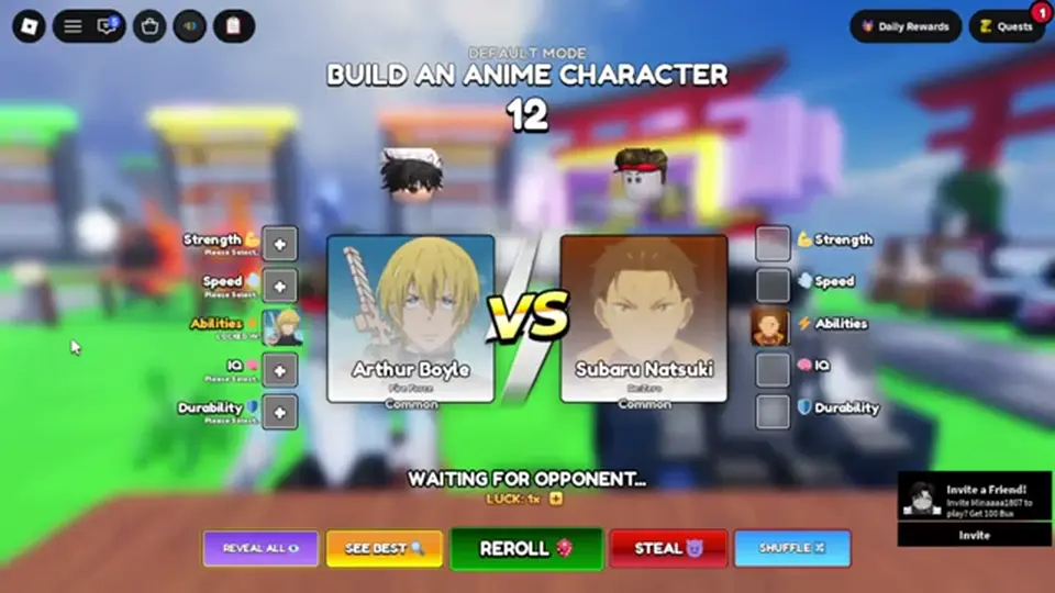 Build An Anime Character HUD after load — hunt the Codes paste field here