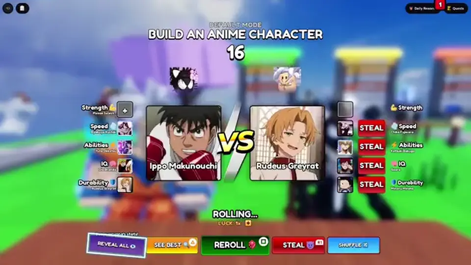 1v1 fight HUD on Build An Anime Character — health or round chrome if visible