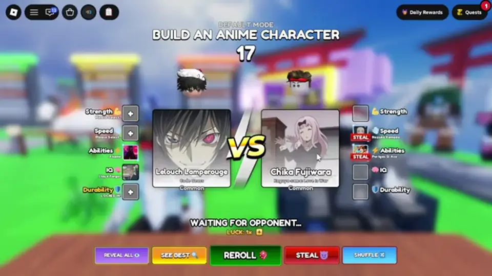 HUD after a string of Build An Anime Character rolls when luck is the complaint
