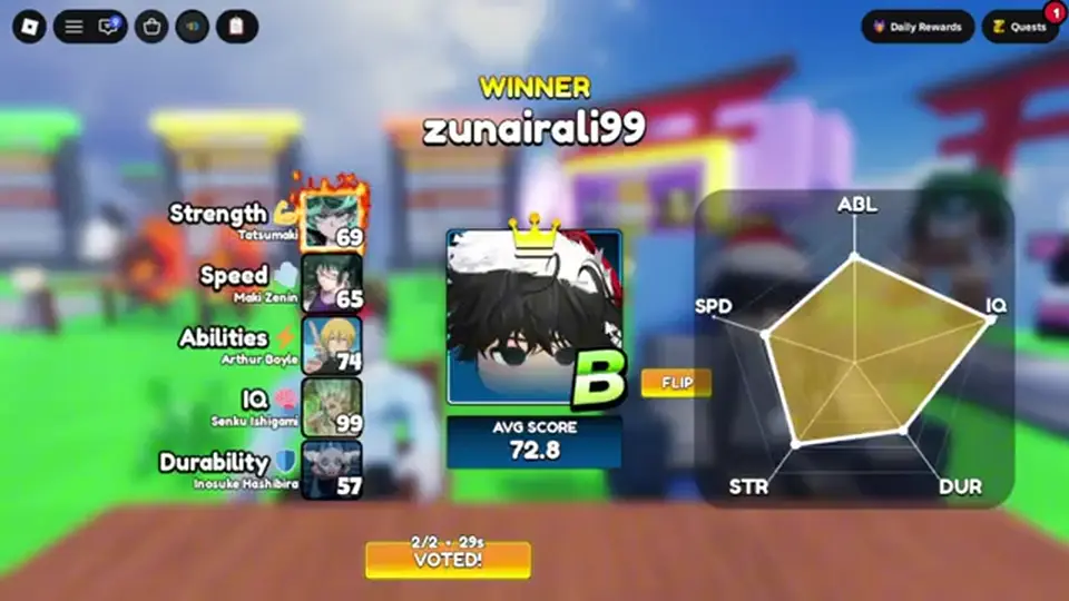 Spin result HUD used as an unofficial S–C sample, not an official ladder